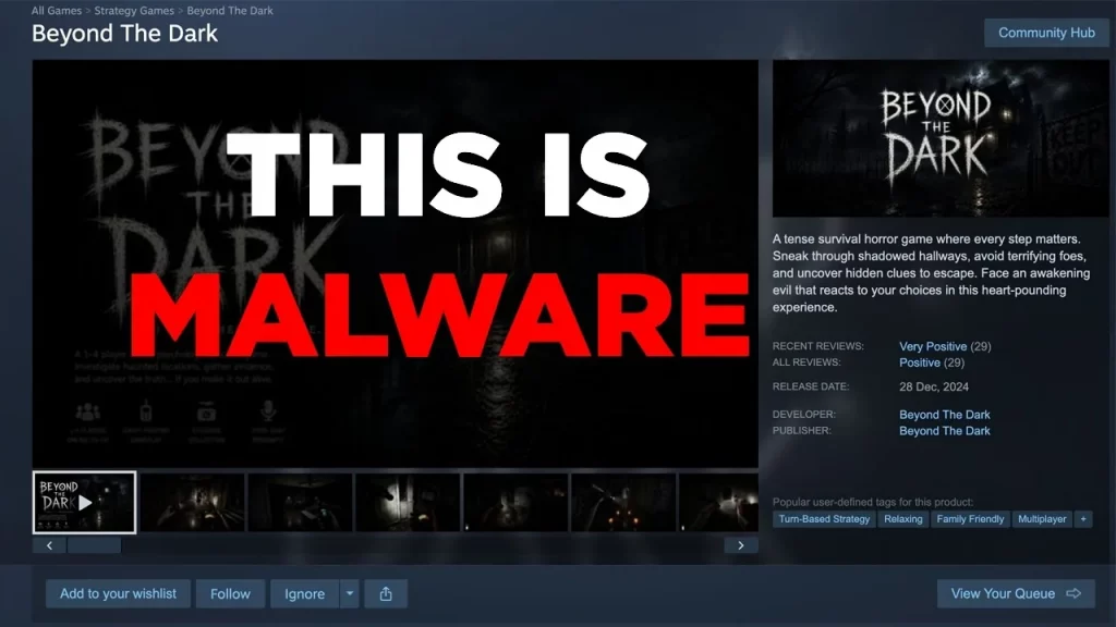 Beyond the Dark retiré de Steam : un jeu gratuit cachait un malware voleur de données Beyond the Dark, jeu Steam retiré pour malware après enquête Eric Parker en mai 2026