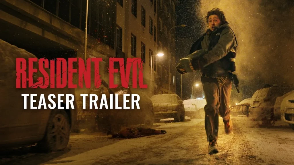 Bande-annonce du film Resident Evil 2026 réalisé par Zach Cregger, Austin Abrams fuyant une horde de zombies à Raccoon City