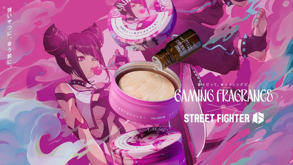 Street Fighter 6 : Capcom lance des parfums inspirés des styles de combat Huile parfumée Gaming Fragrance Street Fighter 6 Juri avec diffuseur en bois et packaging officiel Capcom