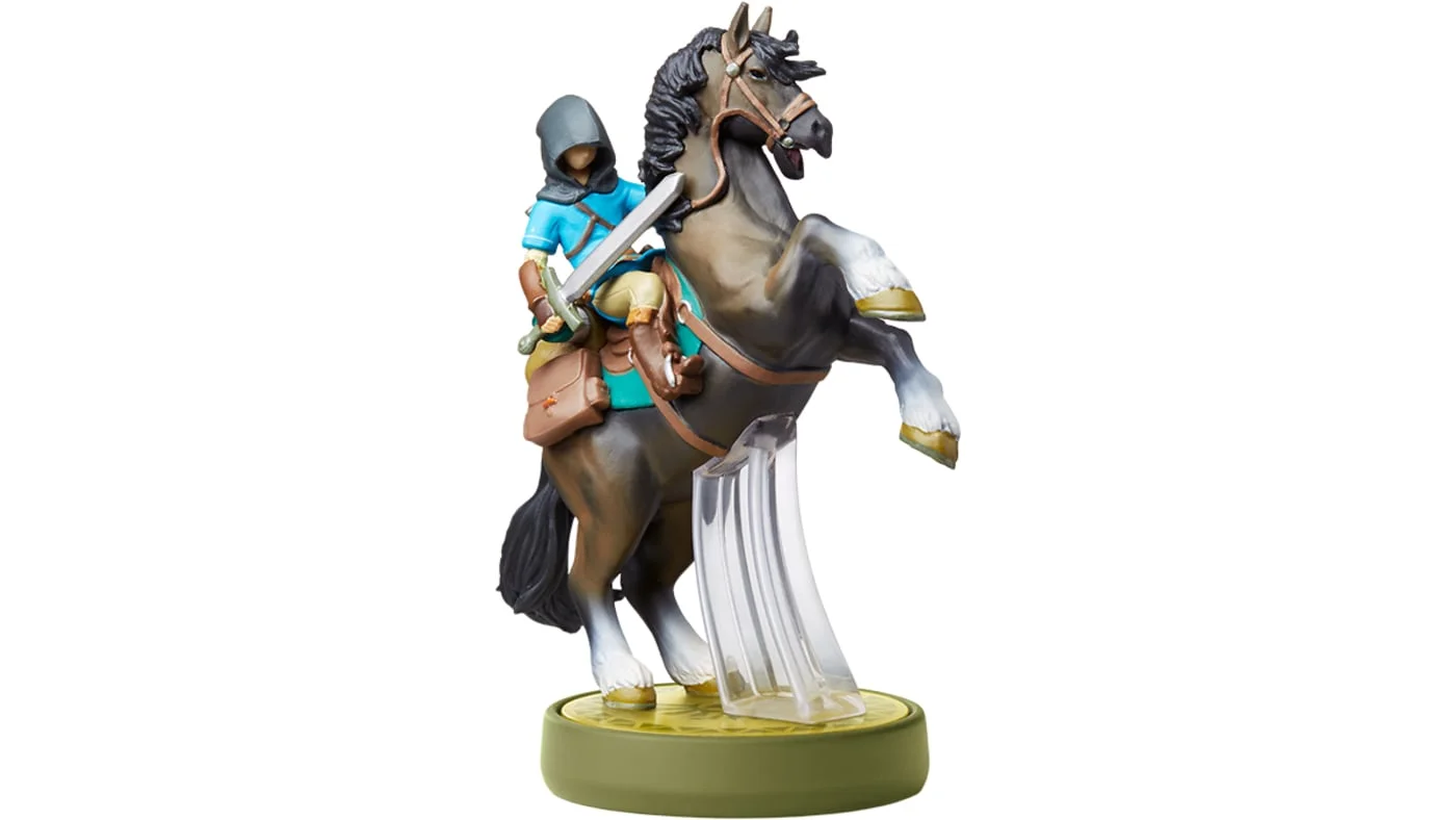 Figurines amiibo Link Rider de The Legend of Zelda Breath of the Wild, Link à cheval cabré sur socle vert Nintendo