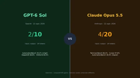 Comparatif GPT-6 Sol à 2 dollars face à Claude Opus 5.5 à 4 dollars, illustration Geek Actu
