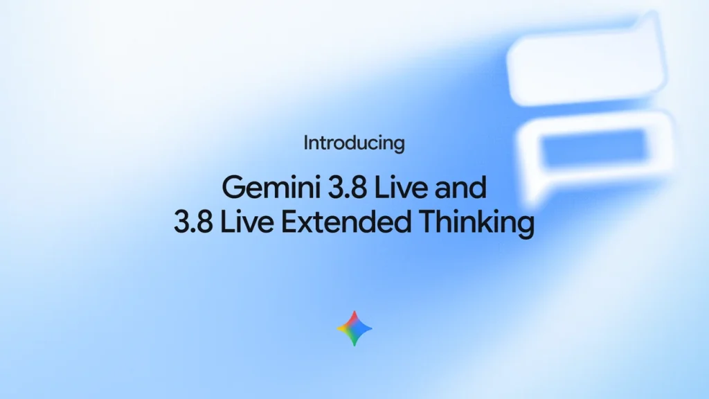 Visuel officiel Google Gemini 3.8 Live, modèles de dialogue vocal
