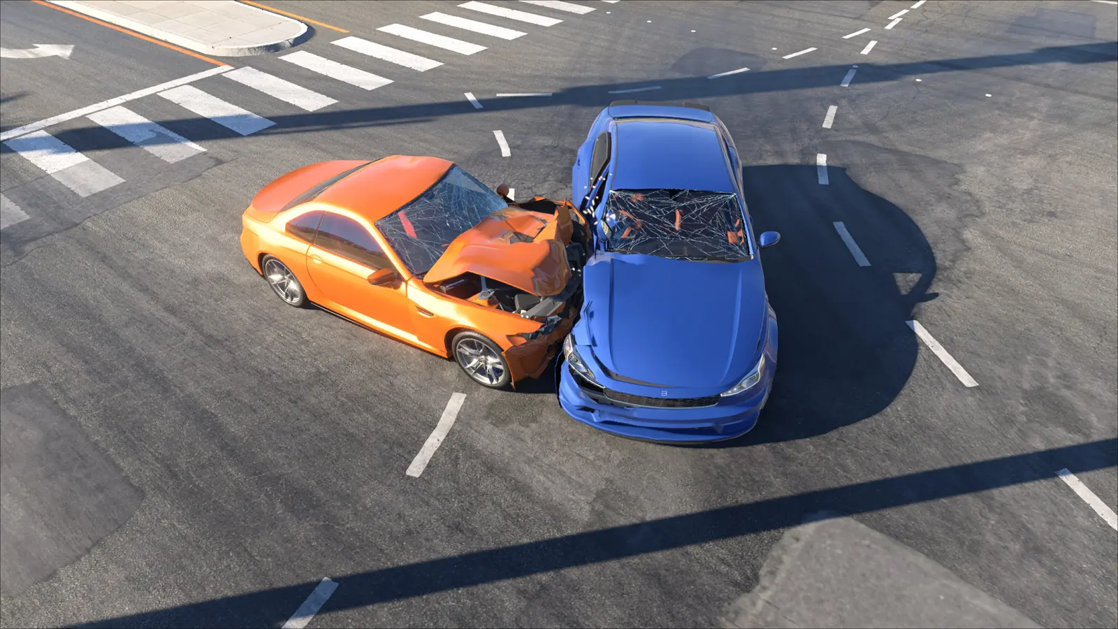 Collision entre une voiture orange et une voiture bleue dans BeamNG.drive sur PS5, carrosseries déformées