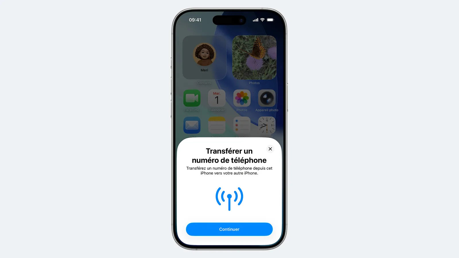 Carte iOS Transférer un numéro de téléphone affichée sur l’ancien iPhone pendant le transfert d’eSIM